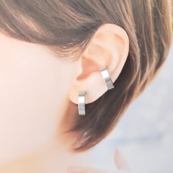 軽い！〈痛くない〉〈挟むだけ〉2wayシルバーフラットリングイヤリング･イヤーカフ〈直径約17㎜幅約5㎜〉(両耳)(調節可) 