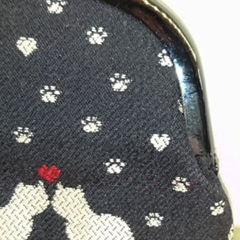 絹織物西陣織　3.3寸　ネコ二匹ハート赤表黒裏青の画像