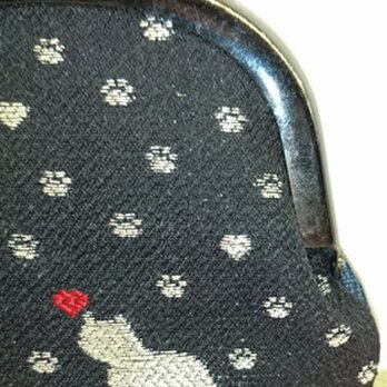絹織物西陣織　3.3寸　銀糸ネコ一匹ハート赤表黒裏青の画像