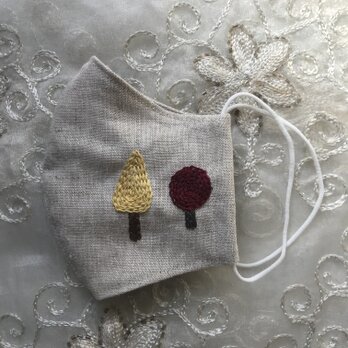 tree刺繍のリネン立体マスク（送料無料）の画像