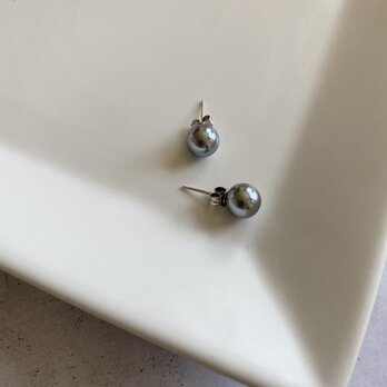 Silver925 Japan Vintageグレーパール8ｍｍスタッドピアス