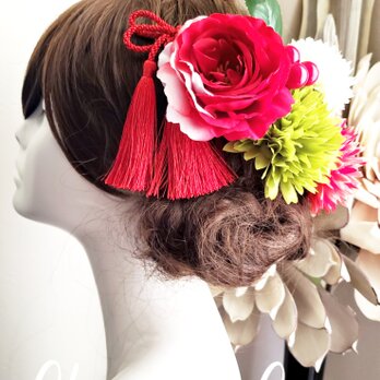 花kirari 椿とマムの髪飾り9点Set No766の画像