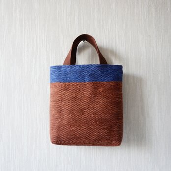 【受注制作】裂き織りのおさんぽバッグ 煉瓦+青の画像