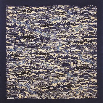 風呂敷　ふろしき    芹沢銈介　小川紙漉村文　藍色　綿100％　100cm×100cmの画像