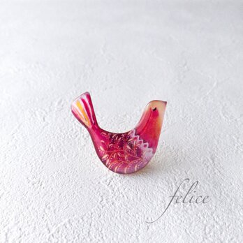 幸せな小鳥のブローチ(ピンクオレンジ)の画像