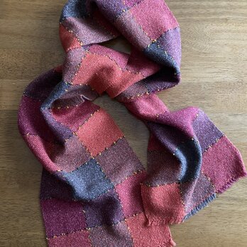 handwoven scarf (autumn color plaid) 秋色の手織りマフラーの画像