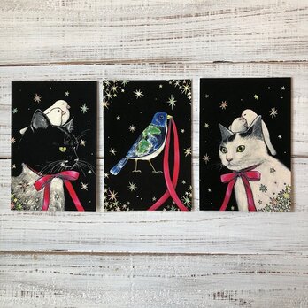 オリジナルポストカード３枚セット 「リボンの先にシリーズ」★星月猫 アートの画像
