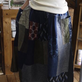 久留米絣反物からパッチギャザースカートの画像