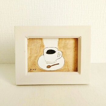 原画「コーヒータイム」※木製ミニ額縁入り　の画像