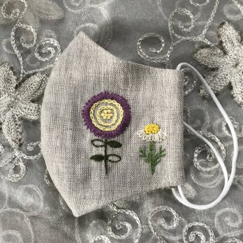 花刺繍2のリネン立体マスク（送料無料）の画像