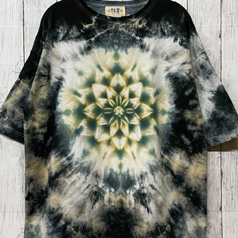 Hippies Dye　ビッグシルエット タイダイTシャツ　Lサイズ　曼荼羅　ムラ染めブラック HD12-52の画像