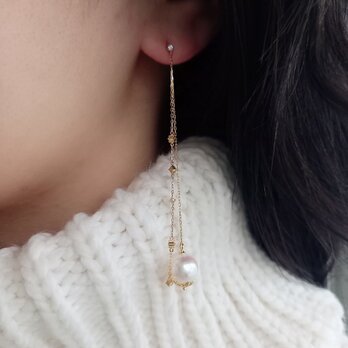 mili K18YG  宇和島アコヤパール Double  Chain Dia Pierce Lの画像