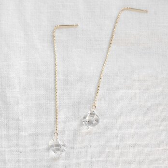 Herkimer Diamond Chain Earrings ハーキマーダイヤモンドのアメリカンピアス K10YG　の画像