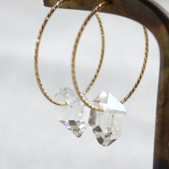 Herkimer Diamond Hooped Earrings ハーキマーダイヤモンドの縄目フープピアス　14KGFの画像
