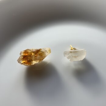 シトリンと水晶のピアス