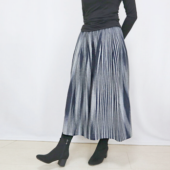 再5☆手織り綿絣ロングスカート、インディゴＸグレー柄、オールシーズンの画像