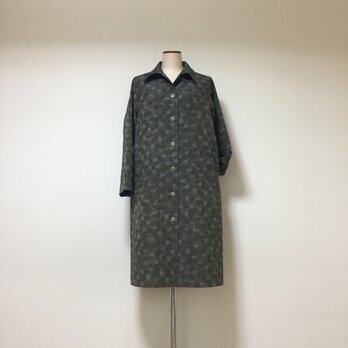 紬のコートドレス    モスグリーン   着物リメイクの画像