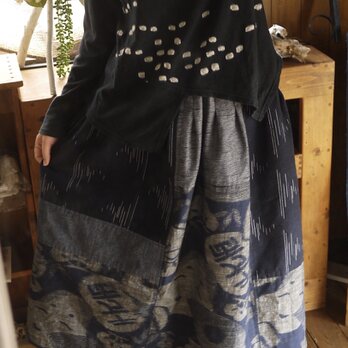 久留米絣反物からパッチスカートの画像