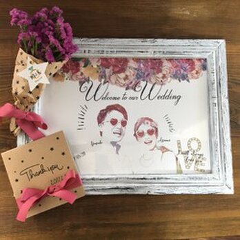 結婚式　ウェルカムボード額セット　水彩風花柄の画像