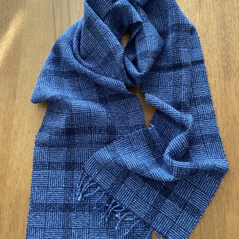 handwoven scarf (heathered blue) 変形網代の手織りマフラー(ブルー系)の画像