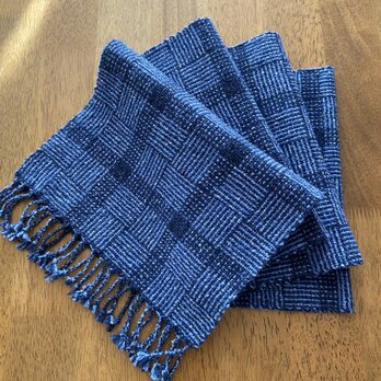 handwoven scarf (heathered blue) 変形網代の手織りマフラー(ブルー系)の画像