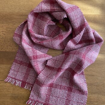 handwoven scarf (cherry wine red) 変形網代の手織りマフラー(赤系)の画像