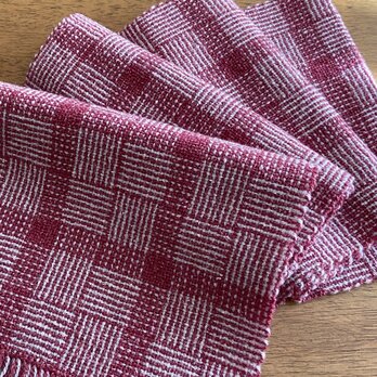 handwoven scarf (cherry wine red) 変形網代の手織りマフラー(赤系)の画像