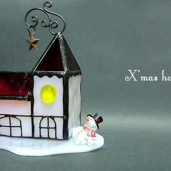 X'mas house クリスマス LEDキャンドル ステンドグラスの画像