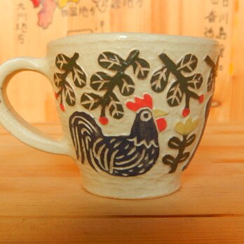 ねこと鳥の搔きおとしコーヒーカップの画像