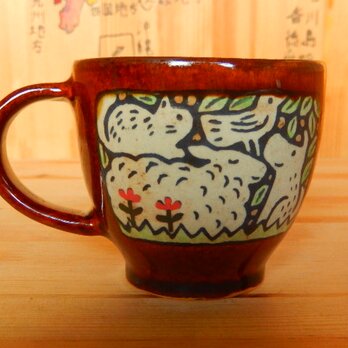 飴釉の動物コーヒーカップの画像