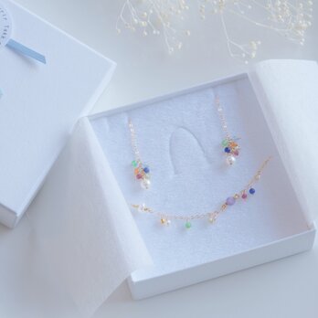 partí earring＆bracelet gift set：パール×天然石　ピアス・イヤリング＆ブレスレットセットの画像