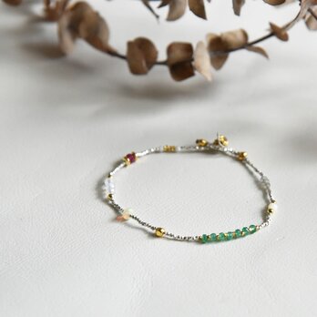 エメラルド×ルビー×エチオピアンオパール・シルバーブレスレット　b0816