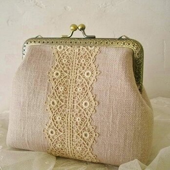 アンティークレース*エクリュリネン*がま口*１２