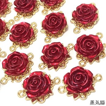 【コネクター】赤い薔薇チャーム 6個【バラの花パーツ ピアス ハンドメイド素材】の画像