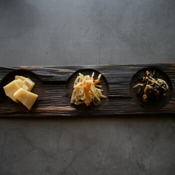 剥ぎ板の浮造り　3点盛り皿　no.2