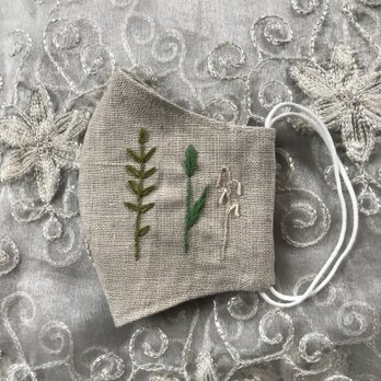 grasses刺繍のリネン立体マスク（送料無料）の画像