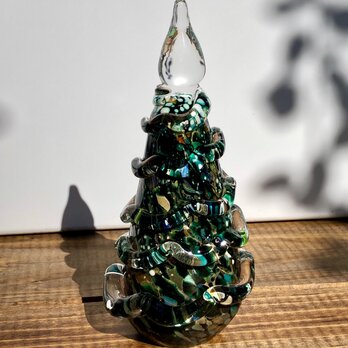 ガラスのクリスマスツリー　銀箔緑モザイク／ツリー／テーブルツリー／ミックスカラー [限定品]の画像