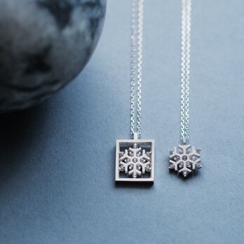 2コset) Flame 雪の結晶 ペア ネックレス シルバー925の画像