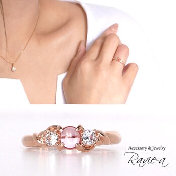 リング 指輪 スワロフスキー カボション ピンク シルバー925 ぷっくり 透明感 1～28号の画像