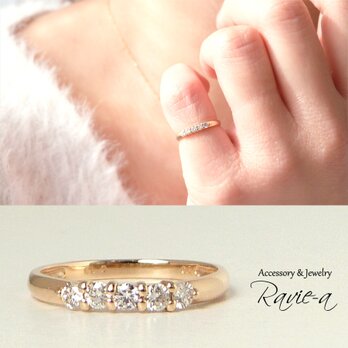 ピンキーリング ダイヤモンド 5石 Ｋ10 イエローゴールド ホワイトゴールド 小指 指輪 一文字 10金の画像