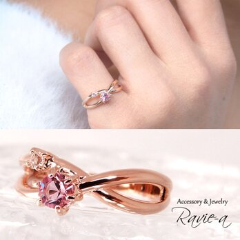 ピンキーリング 指輪 スワロフスキー リング ピンクゴールド ピンク クリア 無料コーティングカラー変更の画像