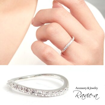 エタニティリング プラチナ シルバー925 ハーフエタニティ ウェーブデザイン 婚約指輪 結婚指輪の画像