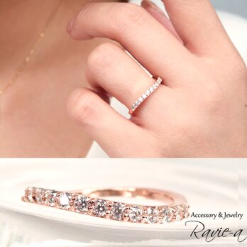 エタニティリング ピンクゴールド シルバー925 ハーフエタニティ ウェーブデザイン 婚約指輪 結婚指輪の画像