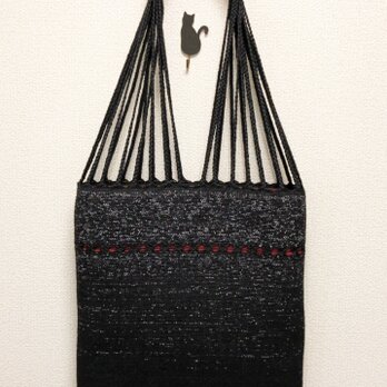 裂き織り　三つ編みトートバッグ（黒系・フラットタイプ）の画像