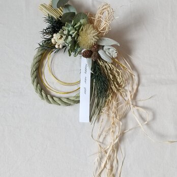 [再販]ドライフィリカのしめ縄wreath (プリザーブドフラワードライフラワーグリーン　アンティーク ギフト)の画像