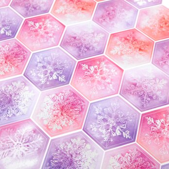 雪の結晶の六角形光沢紙シール ピンク～パープル40枚+αの画像