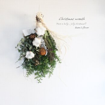 【クリスマス】綿花とドライアンドラのクリスマススワッグ　クリスマス　ドライフラワーの画像