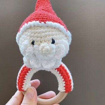 クリスマス さんたさん ガラガラ ラトル 0歳 男の子 女の子 編みぐるみ 出産祝い あかちゃん プレゼントの画像