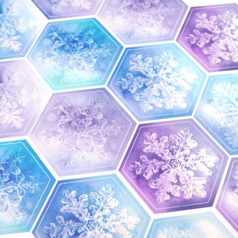 雪の結晶の六角形光沢紙シール パープル～ブルー20枚の画像