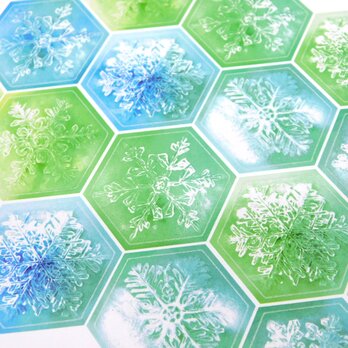雪の結晶の六角形光沢紙シール ブルー～グリーン20枚の画像